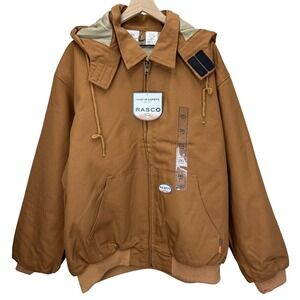 NEW Rasco FR Mens Size 2XL Long Flame Resistant Hooded Duck Jacket Brown CAT 3